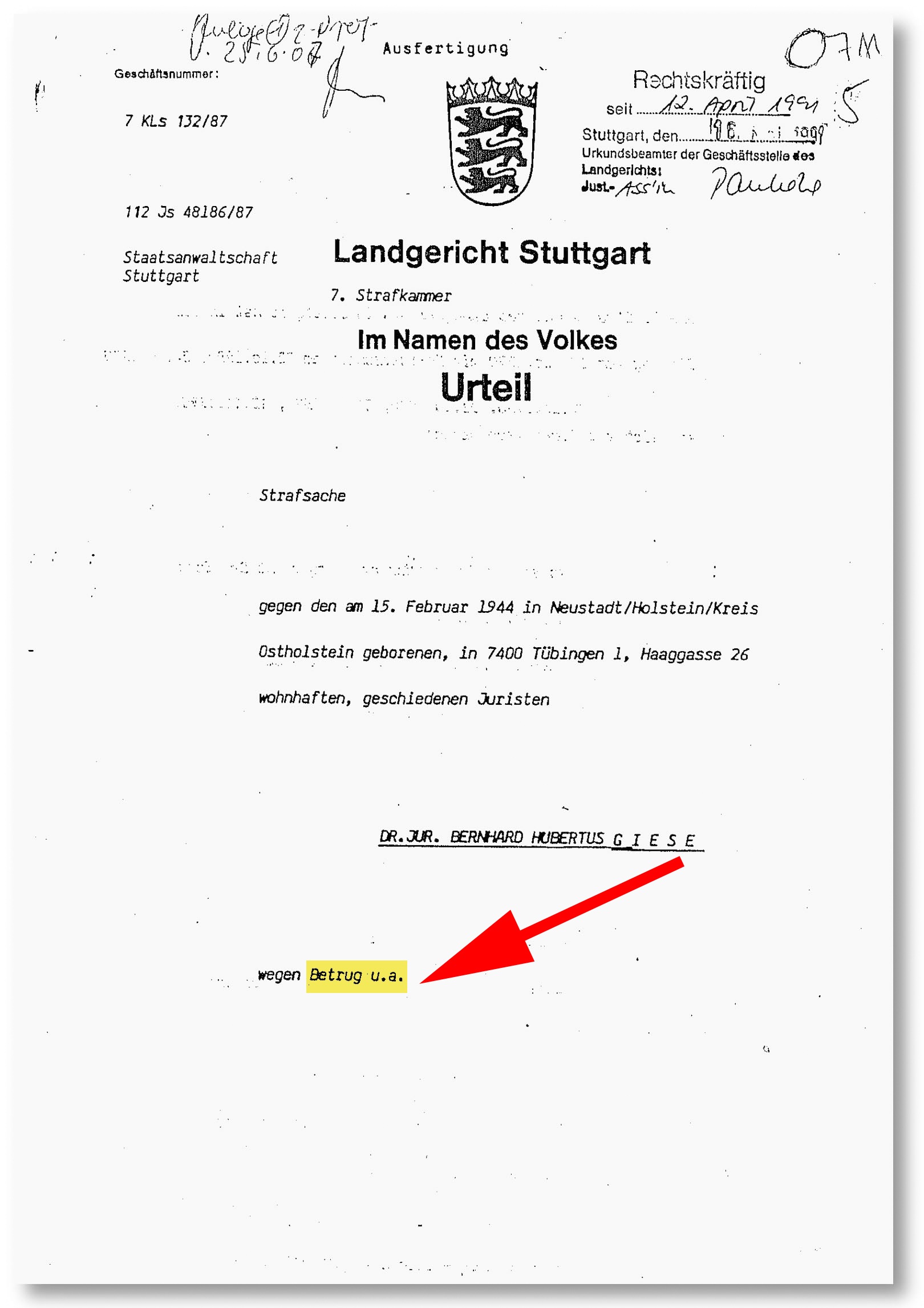 Giese-Urteil Seite 1